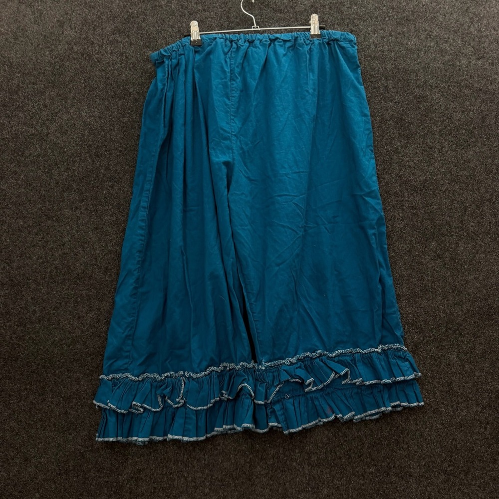 Vintage Teal Blue Wide Leg Capri Pants Ruffle Hem Elastic Waist Retro Womens